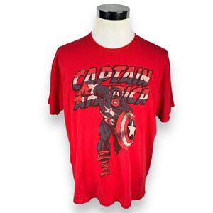 Vintage Captain America T-Shirt Mens XL Red Cotton Graphic Y2K 00s Cartoon Print